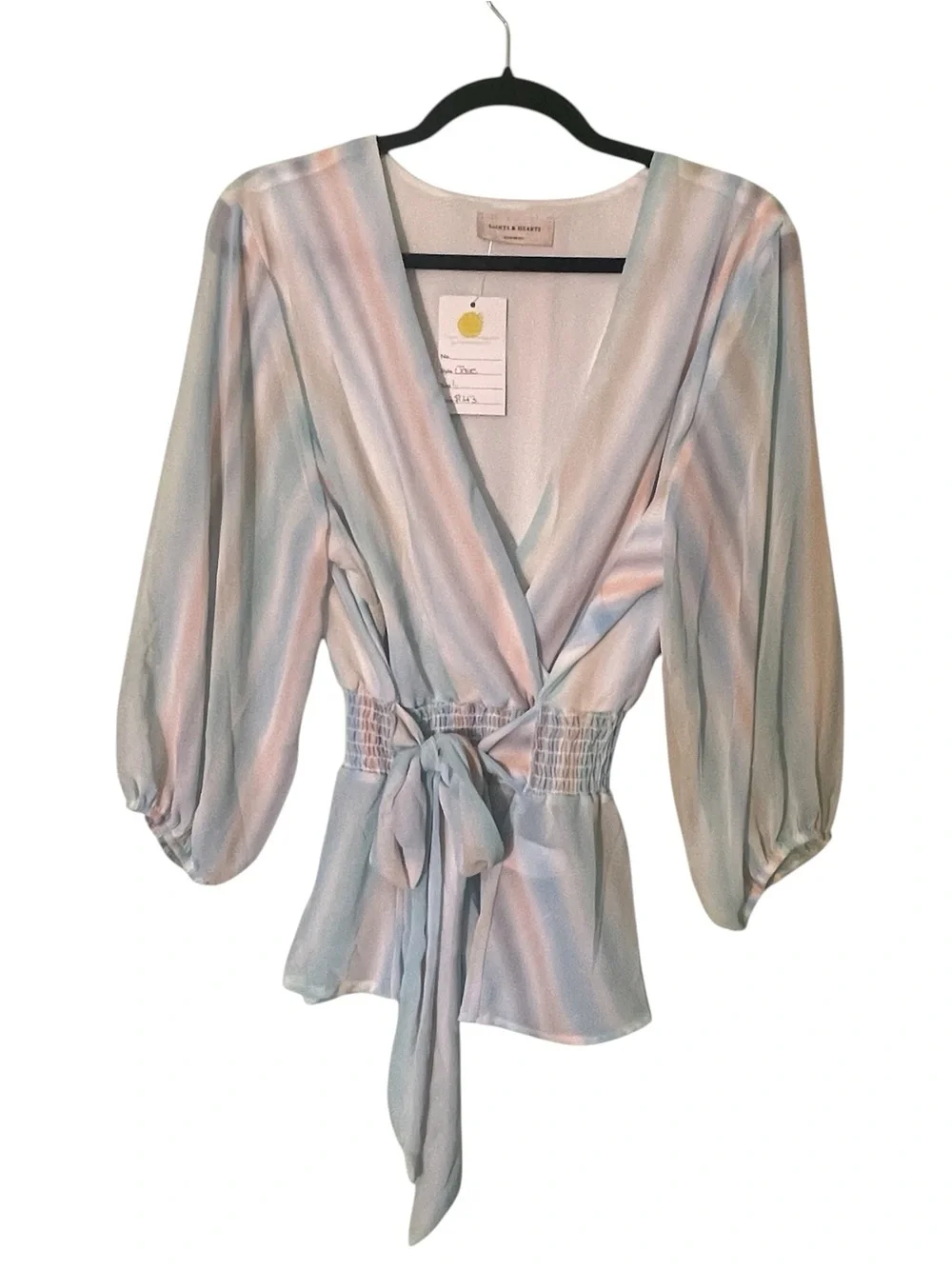 NWT- Saints & Hearts soft pastel smocked waist peplum blouse. Size large. - Picture 3 of 8